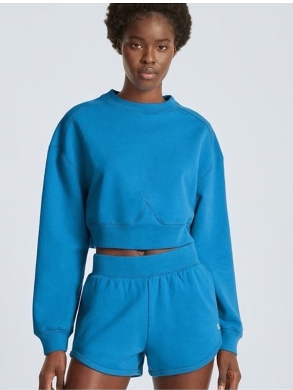 NEW Everlane Teal Blue Cropped Crewneck Sweatshirt and Shorts XS
